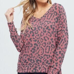 Maronie Cozy Leopard Brushed Long Sleeve Top Size Large